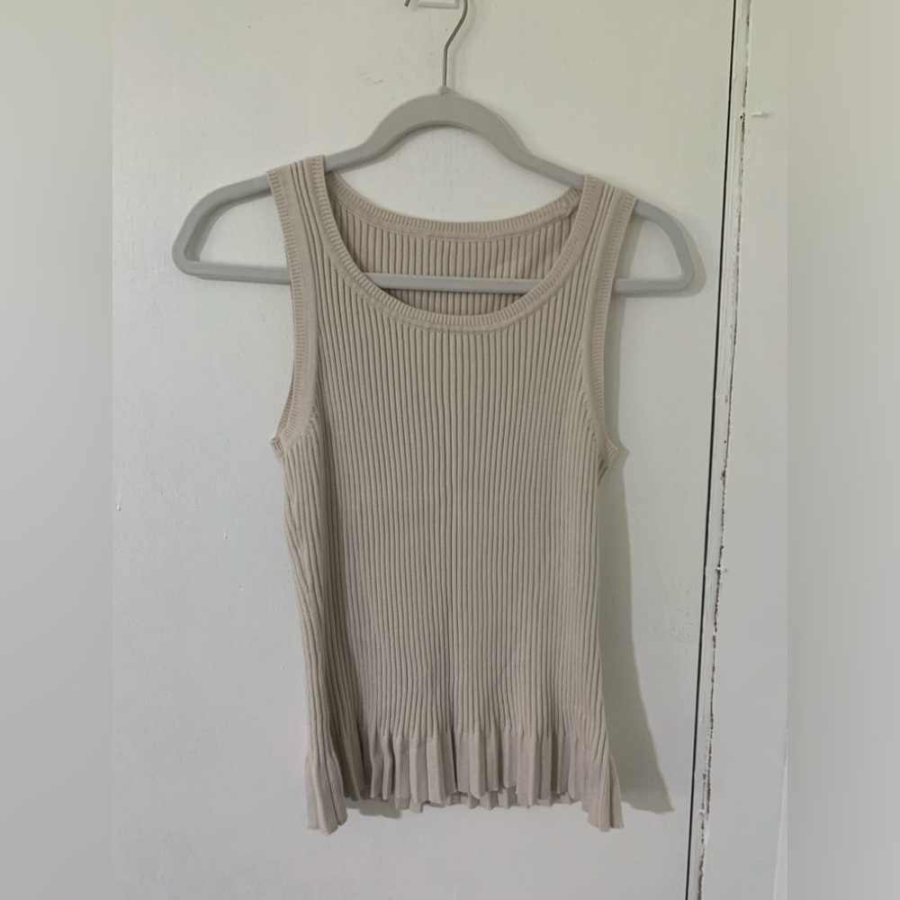 Beige Sweater Tank Top with Pleating